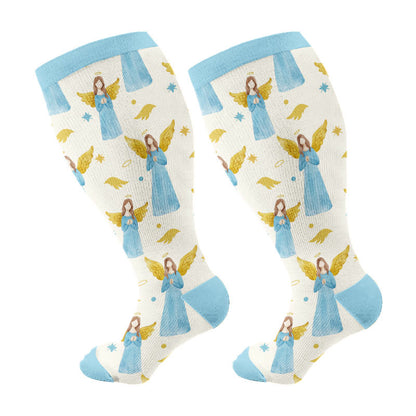 Plus Size Panda Angel Compression Socks(3 Pairs) - Blue(1 Pair) - 4XL - image 6