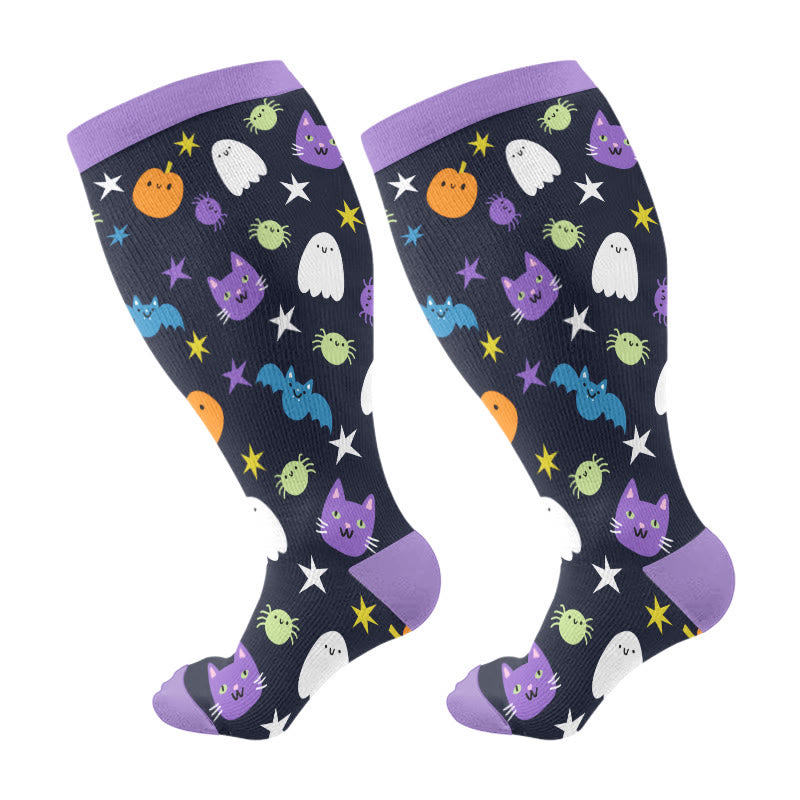 Plus Size Halloween Cute Animals Compression Socks(3 Pairs) - Purple(1 Pair) - 4XL - image 7
