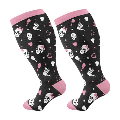 Plus Size Halloween Cute Animals Compression Socks(3 Pairs) - Pink(1 Pair) - 4XL - image 6