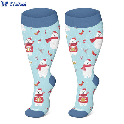 Plus Size Christmas Bears Compression Socks(3 Pairs) - image 5