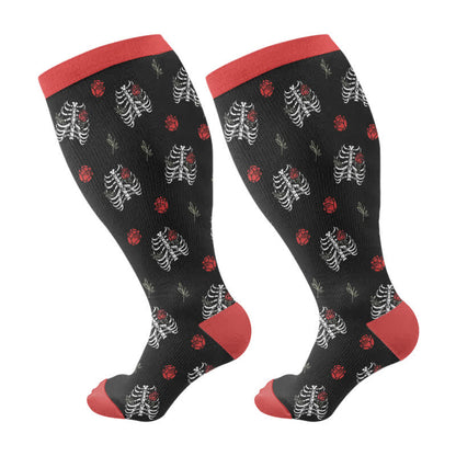 Plus Size Halloween Skull Monstera Compression Socks(3 Pairs) - Black(1 Pair) - 4XL - image 6