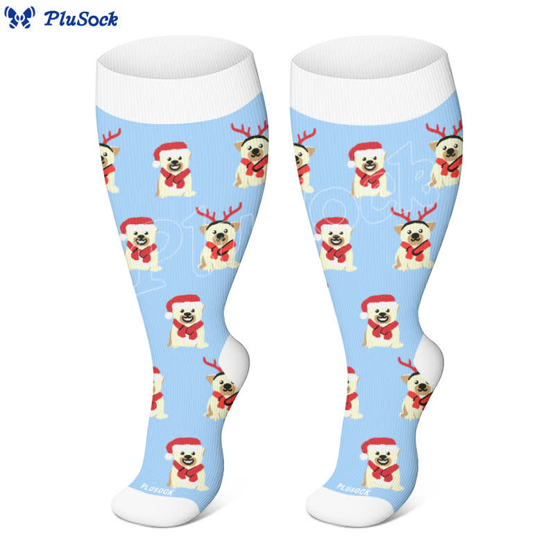 Plus Size Christmas Snowflake Santa Claus Compression Socks(3 Pairs) - image 3
