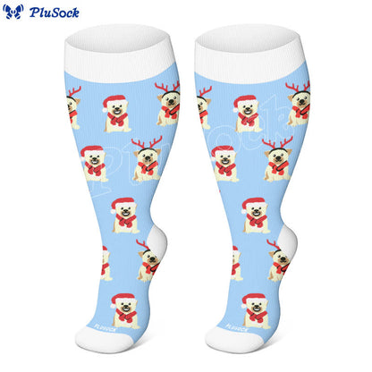 Plus Size Christmas Snowflake Santa Claus Compression Socks(3 Pairs) - image 3