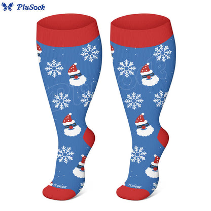 Plus Size Christmas Snowflake Santa Claus Compression Socks(3 Pairs) - image 2