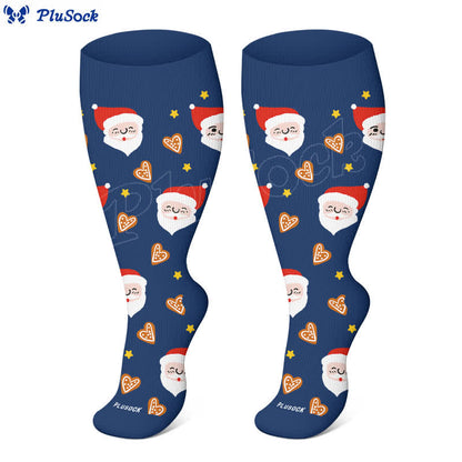 Plus Size Christmas Snowflake Santa Claus Compression Socks(3 Pairs) - image 4