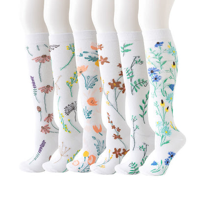 White Floral Series Compression Socks(6 Pairs) - Multicolor - L/XL - image 1
