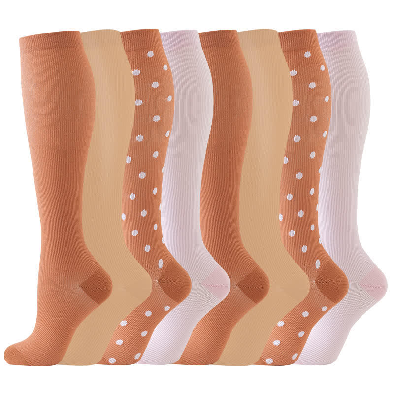 Polka Dot Orange Solid Color Compression Socks(6 Pairs) - Multicolor - S/M - image 1