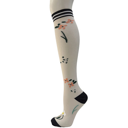 Striped Floral Compression Socks(6 Pairs) - Grey - S/M - image 7