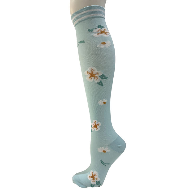 Striped Floral Compression Socks(6 Pairs) - Blue - S/M - image 3