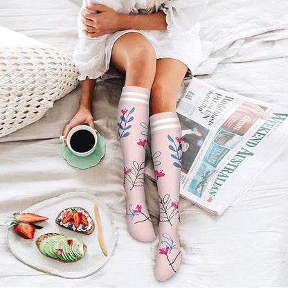 Striped Floral Compression Socks(6 Pairs) - image 2
