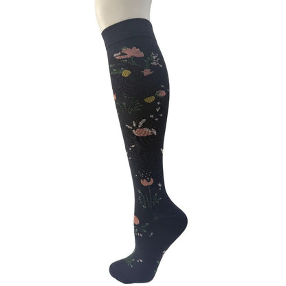 Plusock Black White Floral Knee High Compression Socks(6 Pairs) - C - S/M - image 9