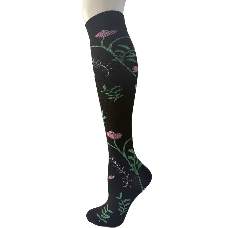 Plusock Black White Floral Knee High Compression Socks(6 Pairs) - F - S/M - image 12