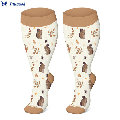 Plus Size Squirrel Leaf Print Compression Socks(3 Pairs) - image 3