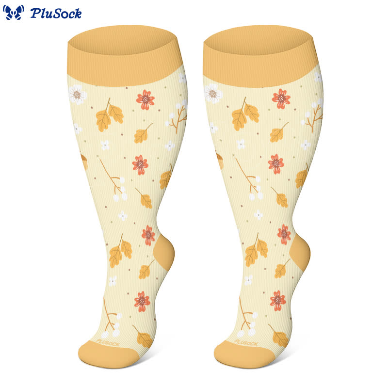 Plusock Plus Size Squirrel Leaf Print Compression Socks(3 Pairs) - image 4