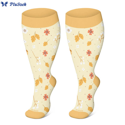 Plus Size Squirrel Leaf Print Compression Socks(3 Pairs) - image 2