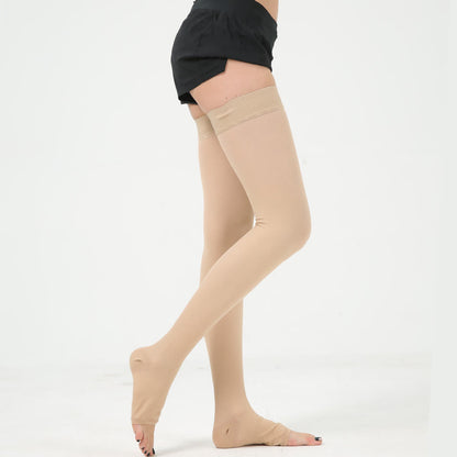 Plus Size Solid Color Open-toe Thigh High Compression Socks(15-20mmHg) - image 2