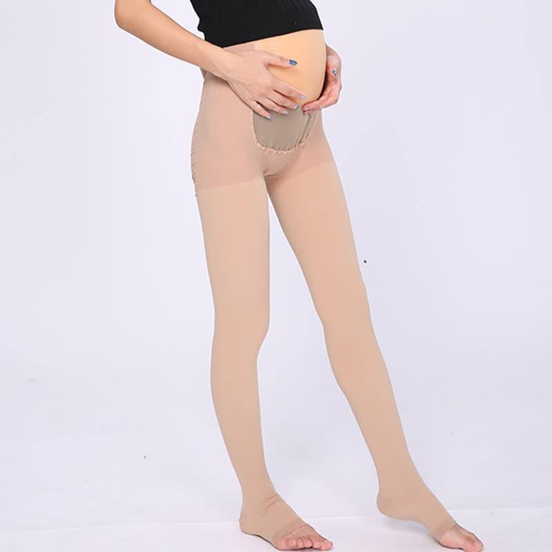 High Waist Open-toe Compression Tights Pantyhose(20-30mmHg) - Nude - XL - image 2
