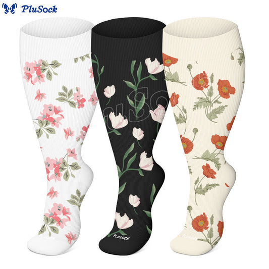 Plus Size Serenity Floral Compression Socks(3 Pairs) - image 0