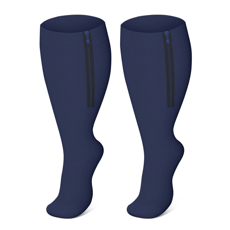 2XL-7XL Plus Size Navy Blue Zipper Compression Socks - Navy Blue - 4XL - image 2