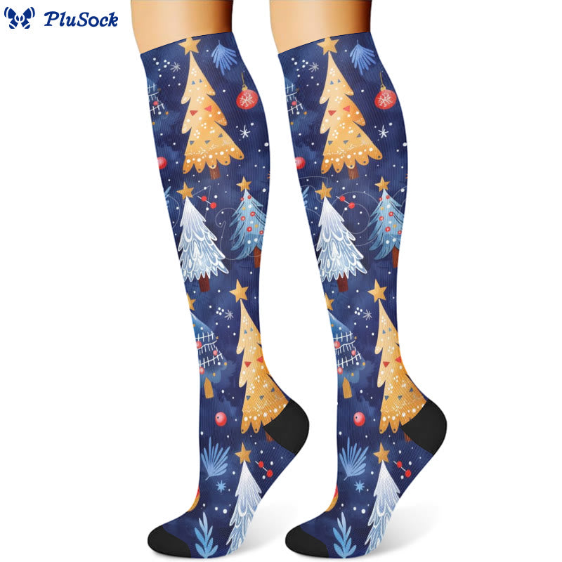 Christmas Gingerbread Man Christmas Tree Compression Socks(3 Pairs) - image 3