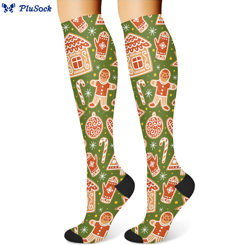 Christmas Gingerbread Man Christmas Tree Compression Socks(3 Pairs) - image 4