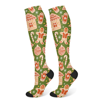 Christmas Gingerbread Man Christmas Tree Compression Socks(3 Pairs) - Green(1 Pair) - S/M - image 7
