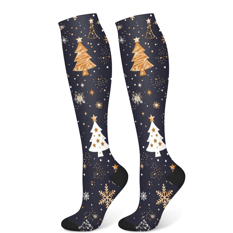 Christmas Gingerbread Man Christmas Tree Compression Socks(3 Pairs) - Black(1 Pair) - S/M - image 5