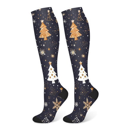 Christmas Gingerbread Man Christmas Tree Compression Socks(3 Pairs) - Black(1 Pair) - S/M - image 5