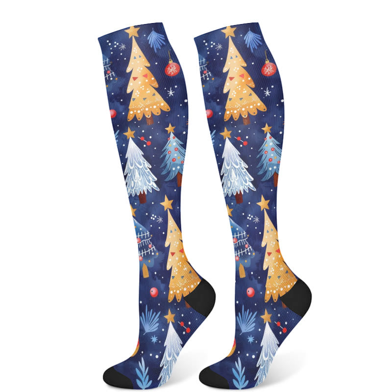 Christmas Gingerbread Man Christmas Tree Compression Socks(3 Pairs) - Navy Blue(1 Pair) - S/M - image 6