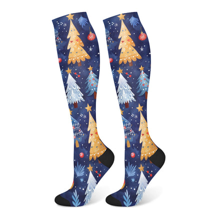 Christmas Gingerbread Man Christmas Tree Compression Socks(3 Pairs) - Navy Blue(1 Pair) - S/M - image 6