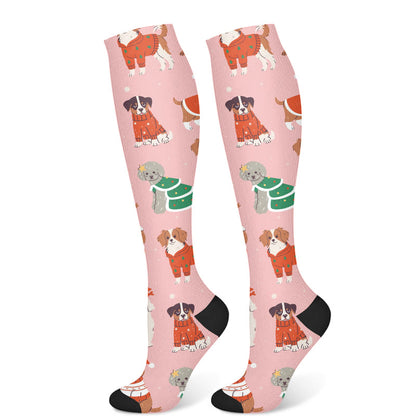 Christmas Pink Dogs Compression Socks(3 Pairs) - Dark Pink(1 Pair) - S/M - image 5
