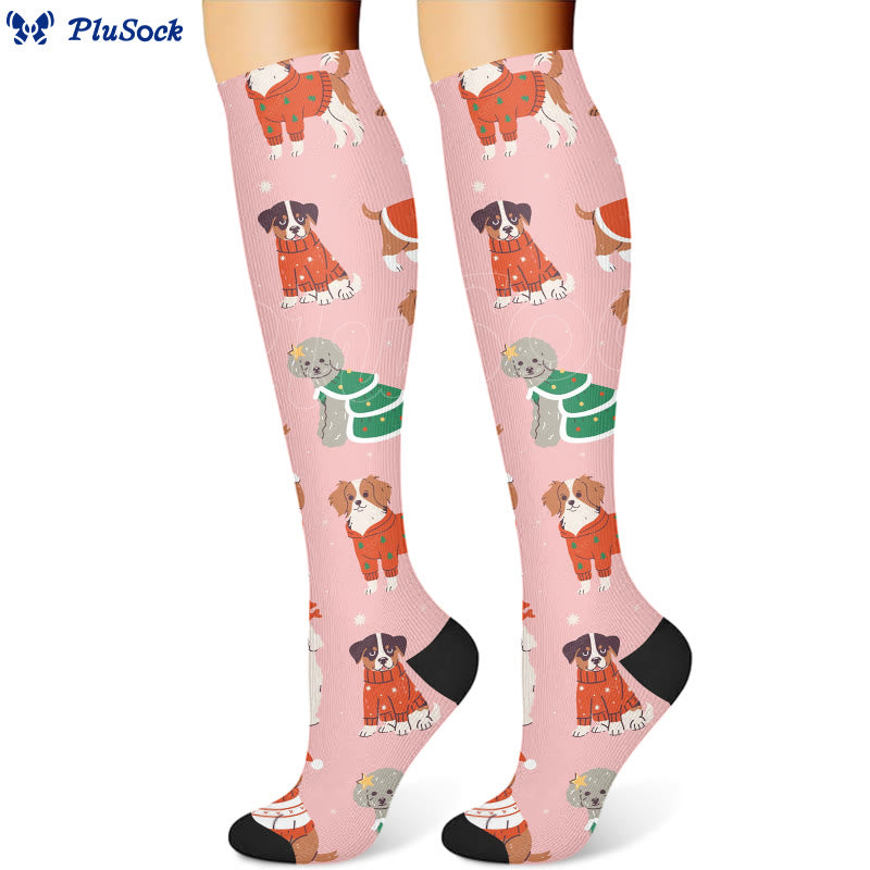 Christmas Pink Dogs Compression Socks(3 Pairs) - image 4