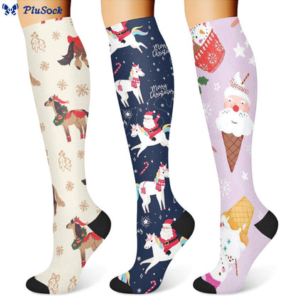 Christmas Snowman Unicorn Compression Socks(3 Pairs) - image 0