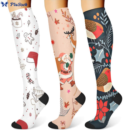 Christmas Deer Bird Compression Socks(3 Pairs) - image 0