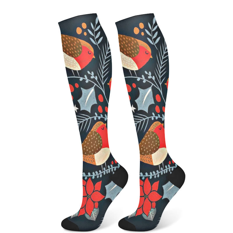 Christmas Deer Bird Compression Socks(3 Pairs) - Navy Blue(1 Pair) - S/M - image 7