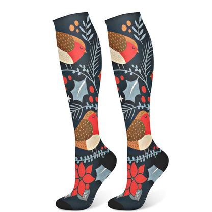 Christmas Deer Bird Compression Socks(3 Pairs) - Navy Blue(1 Pair) - S/M - image 7