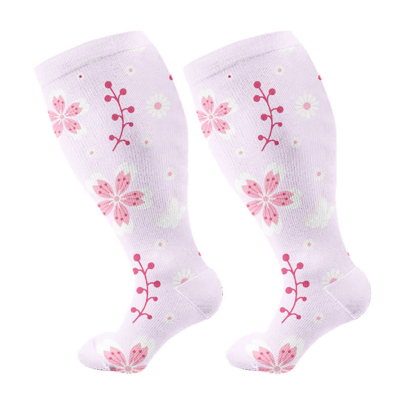 Plus Size Cherry Blossoms Compression Socks(3 Pairs) - Purple(1 Pair) - 4XL - image 6