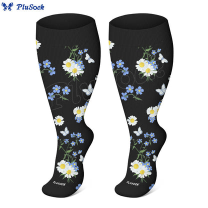Plus Size Cherry Blossoms Compression Socks(3 Pairs) - image 4