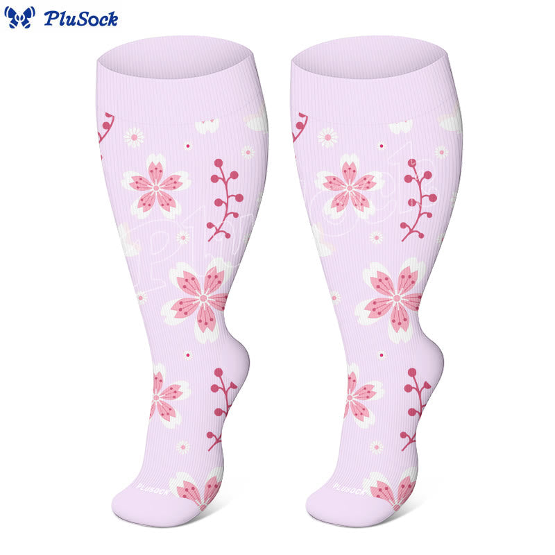 Plus Size Cherry Blossoms Compression Socks(3 Pairs) - image 2
