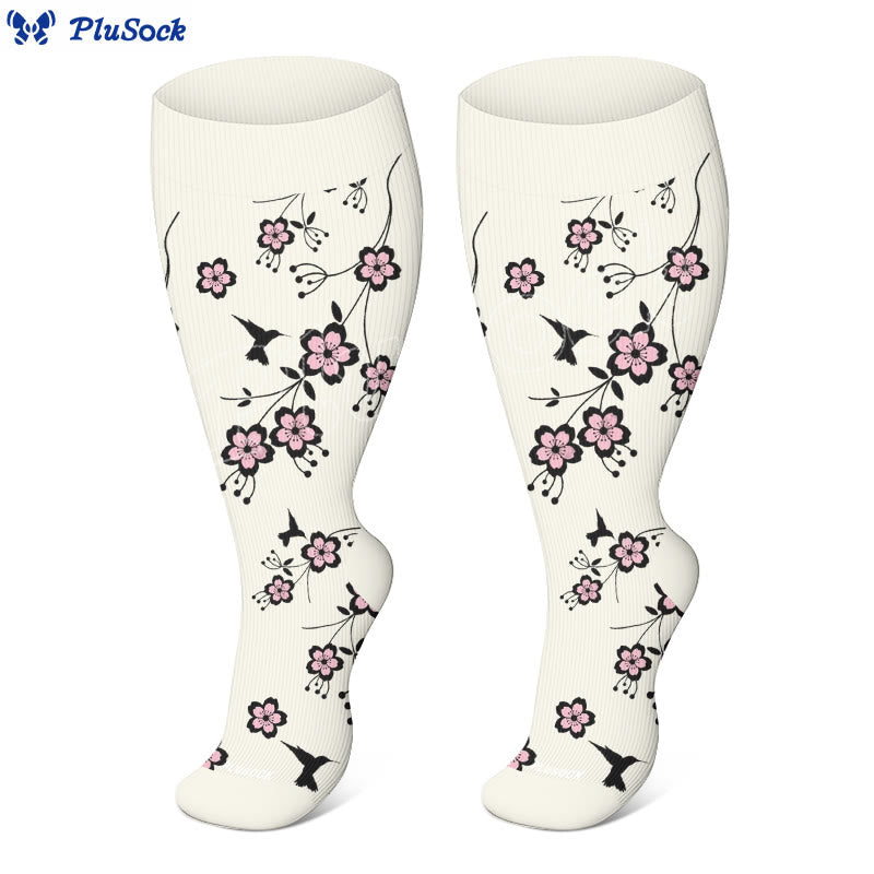 Plus Size Cherry Blossoms Compression Socks(3 Pairs) - image 3