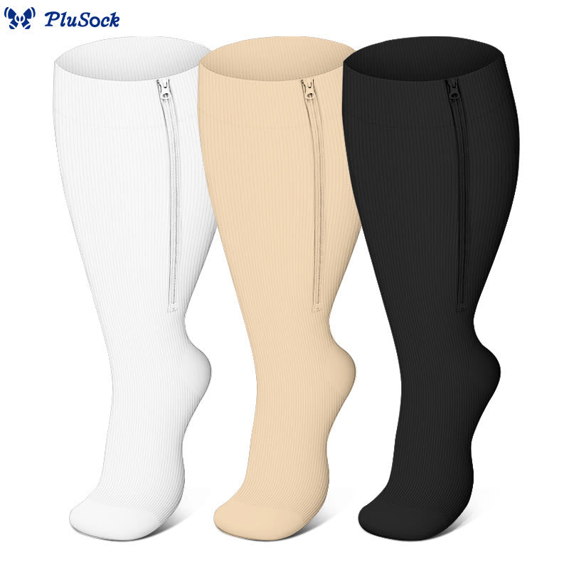 2XL-7XL Plus Size Classic Zipper Compression Socks(3 Pairs) - Multicolor - 7XL - image 11