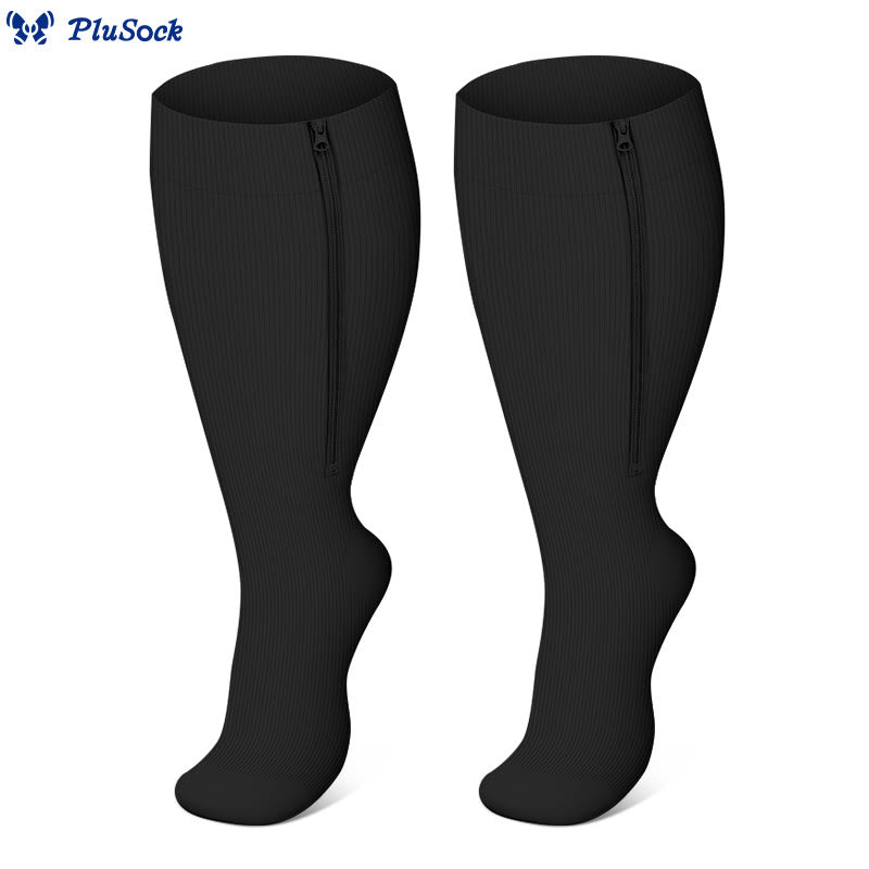 Plusock Plus Size Classic Zipper Compression Socks 2XL-7XL(3 Pairs) - Black - 7XL - image 15
