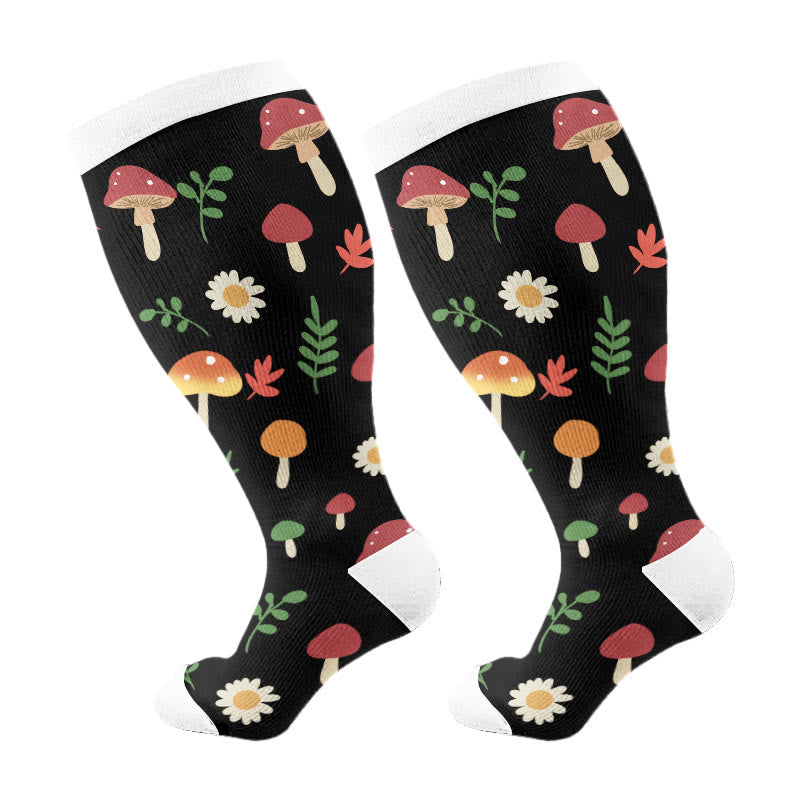 Plus Size Mushroom Styles Compression Socks(3 Pairs) - White(1 Pair) - 4XL - image 5