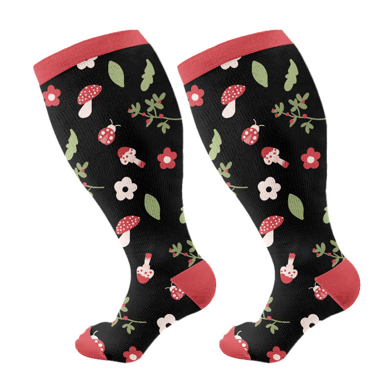 Plus Size Mushroom Styles Compression Socks(3 Pairs) - Red(1 Pair) - 4XL - image 6