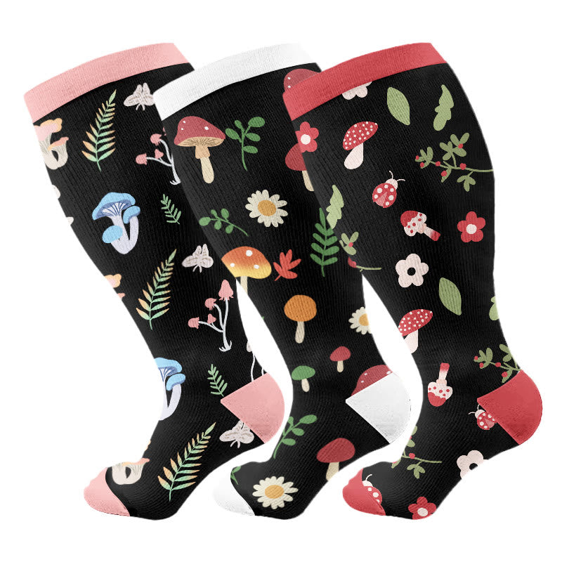 Plus Size Mushroom Styles Compression Socks(3 Pairs) - Multicolor - 4XL - image 1