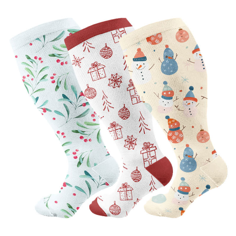 Plus Size Christmas Simple Style Compression Socks(3 Pairs) - Multicolor - 4XL - image 1