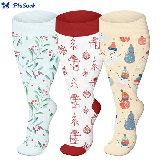 Plus Size Christmas Simple Style Compression Socks(3 Pairs) - image 0