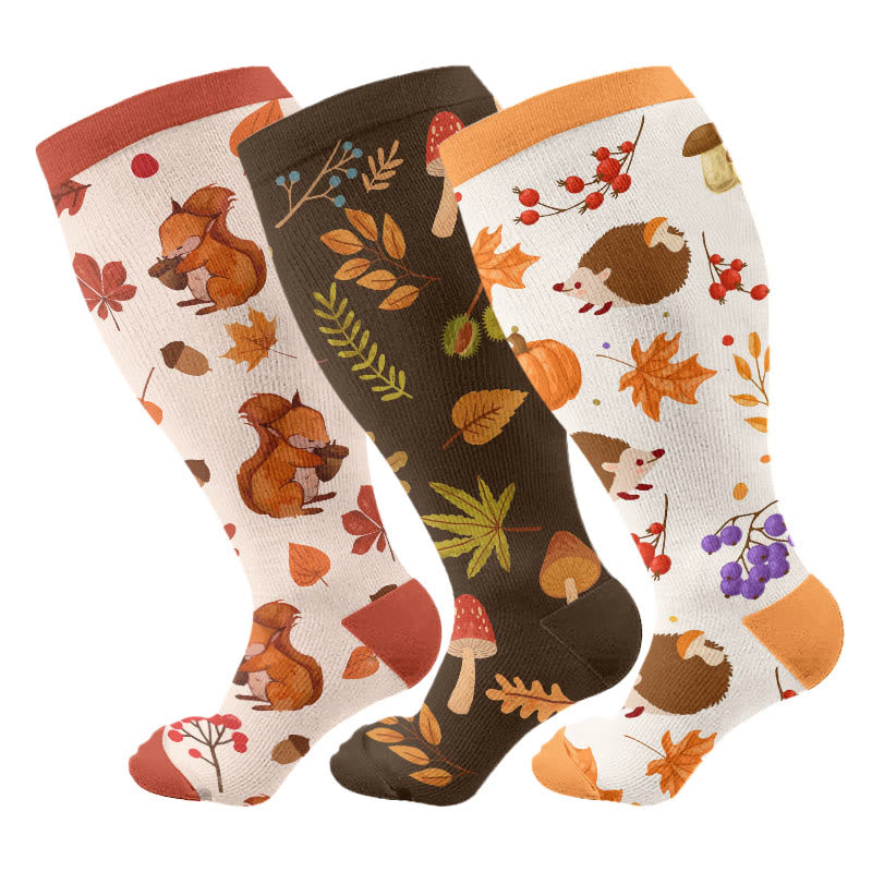Plus Size Autumn Hedgehog Compression Socks(3 Pairs) - Multicolor - 4XL - image 1