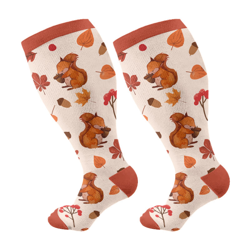 Plus Size Autumn Hedgehog Compression Socks(3 Pairs) - Wine(1 Pair) - 4XL - image 7