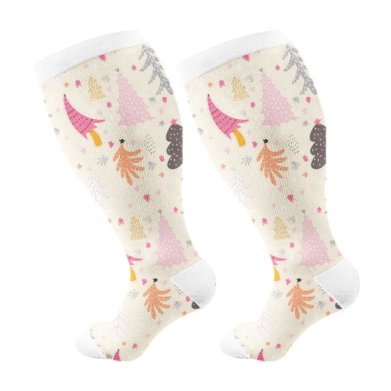 Plus Size Funny Christmas Tree Compression Socks(3 Pairs) - Apricot(1 Pair) - 4XL - image 11